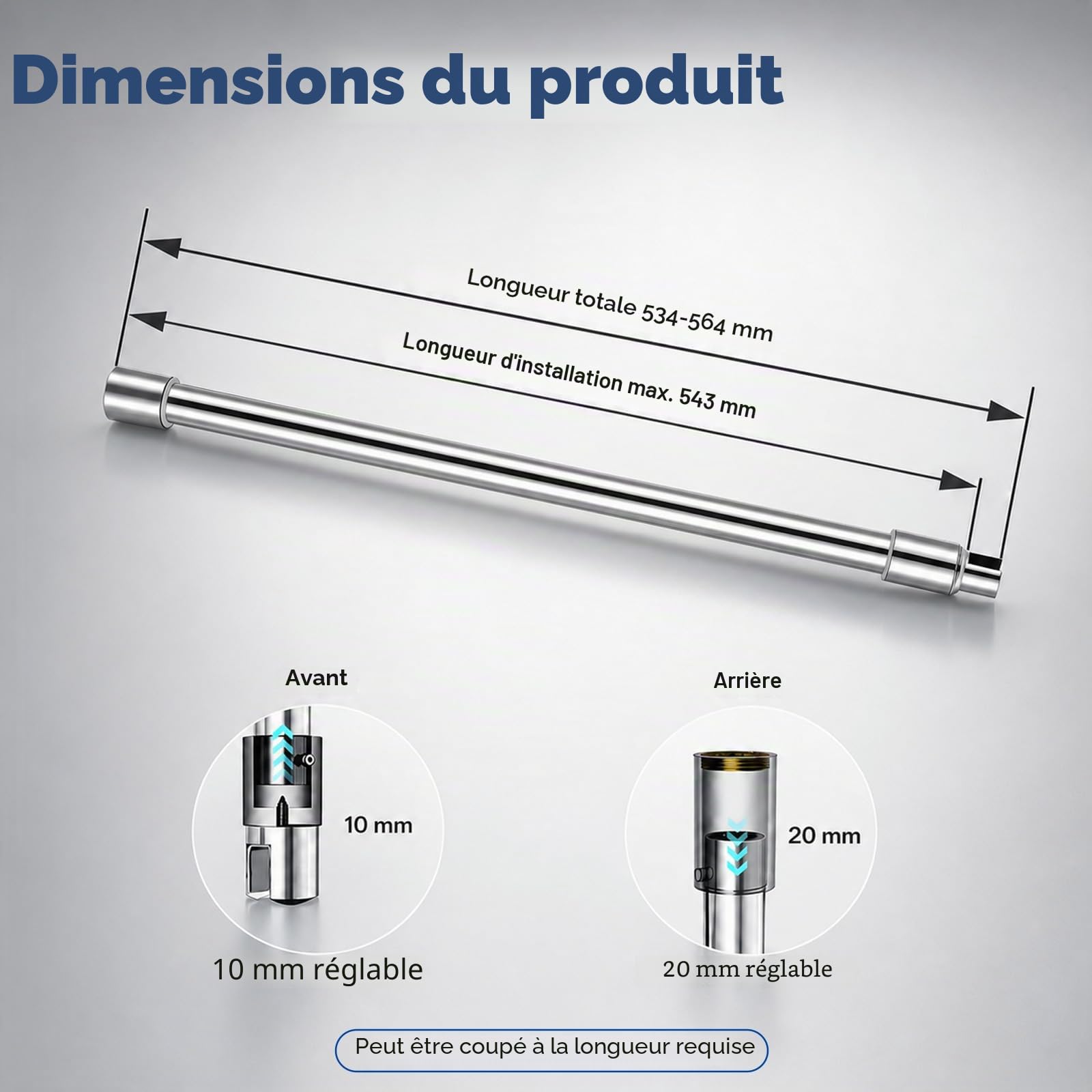 Barre Stabilisation pour Douche, 56 cm Barre Fixation en Acier Inoxydable 304 pour Parois Douche avec Articulation Pivotante à 360° Support pour Paroi Douches pour Verre 6 à 10 mm