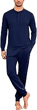 Litherday Men's Pyjamas Long Cotton Long Sleeves Warm with Buttons 2 Pieces Winter Home Clothing