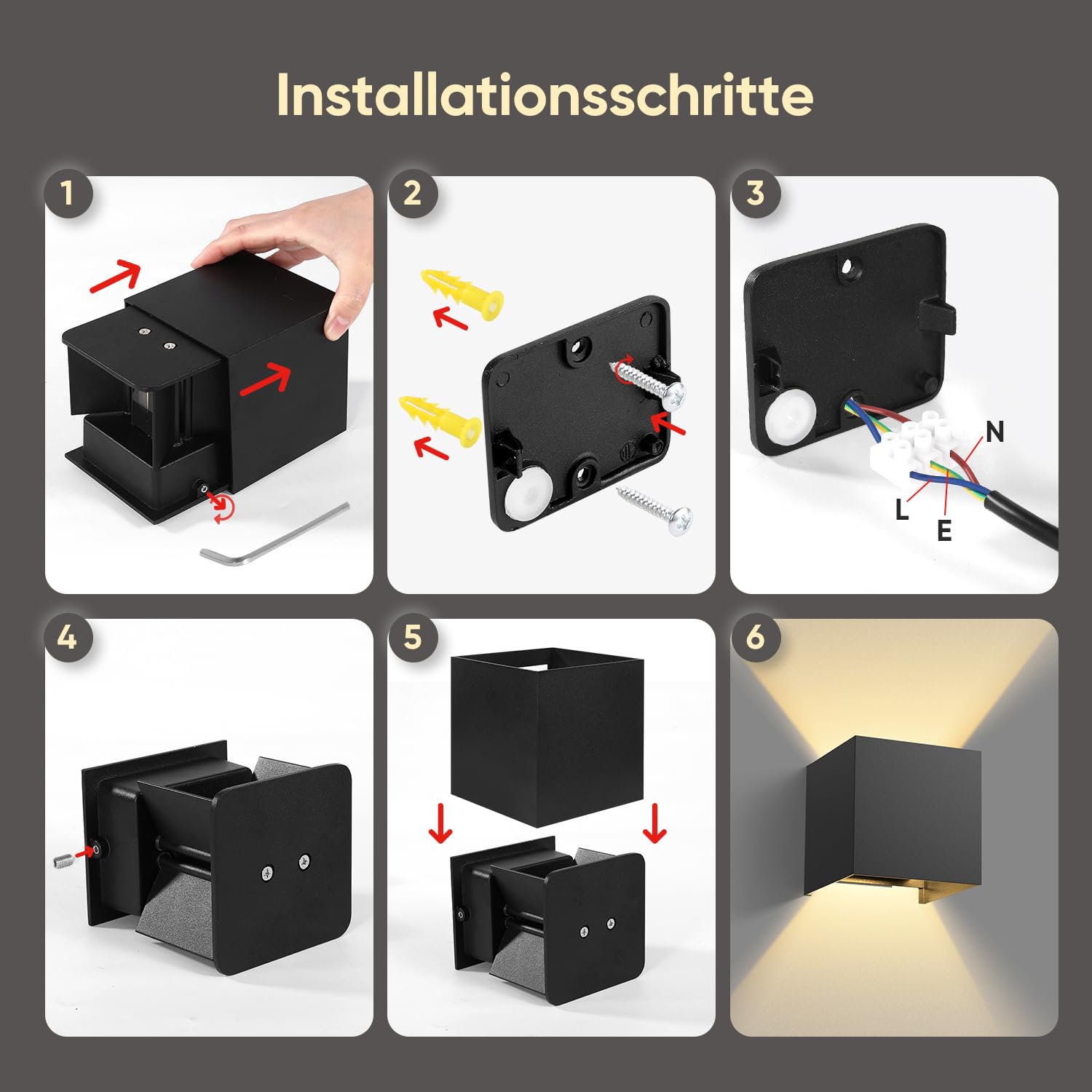 LED Wandleuchte 12W 3000K Warmweiß IP54 Aluminium Einstellbarer Lichtstrahl Schwarz