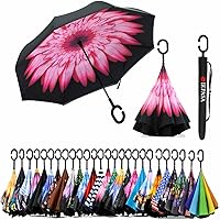 Vista 65 de SIEPASA Paraguas invertido invertido de 49/56 pulgadas, doble toldo extra grande, ventilado, resistente al viento, impermeable, paraguas de golf