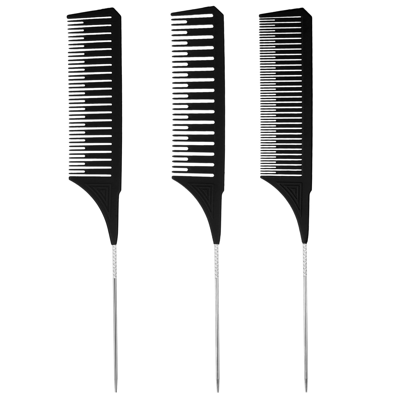 AOZUO 3 Größen Strähnenkamm, Professionelle Highlight Stielkamm Antistatischer Haarkamm Haarkamm Friseur SträHnchen Set Färbekamm Professionelle Highlight(Schwarz)