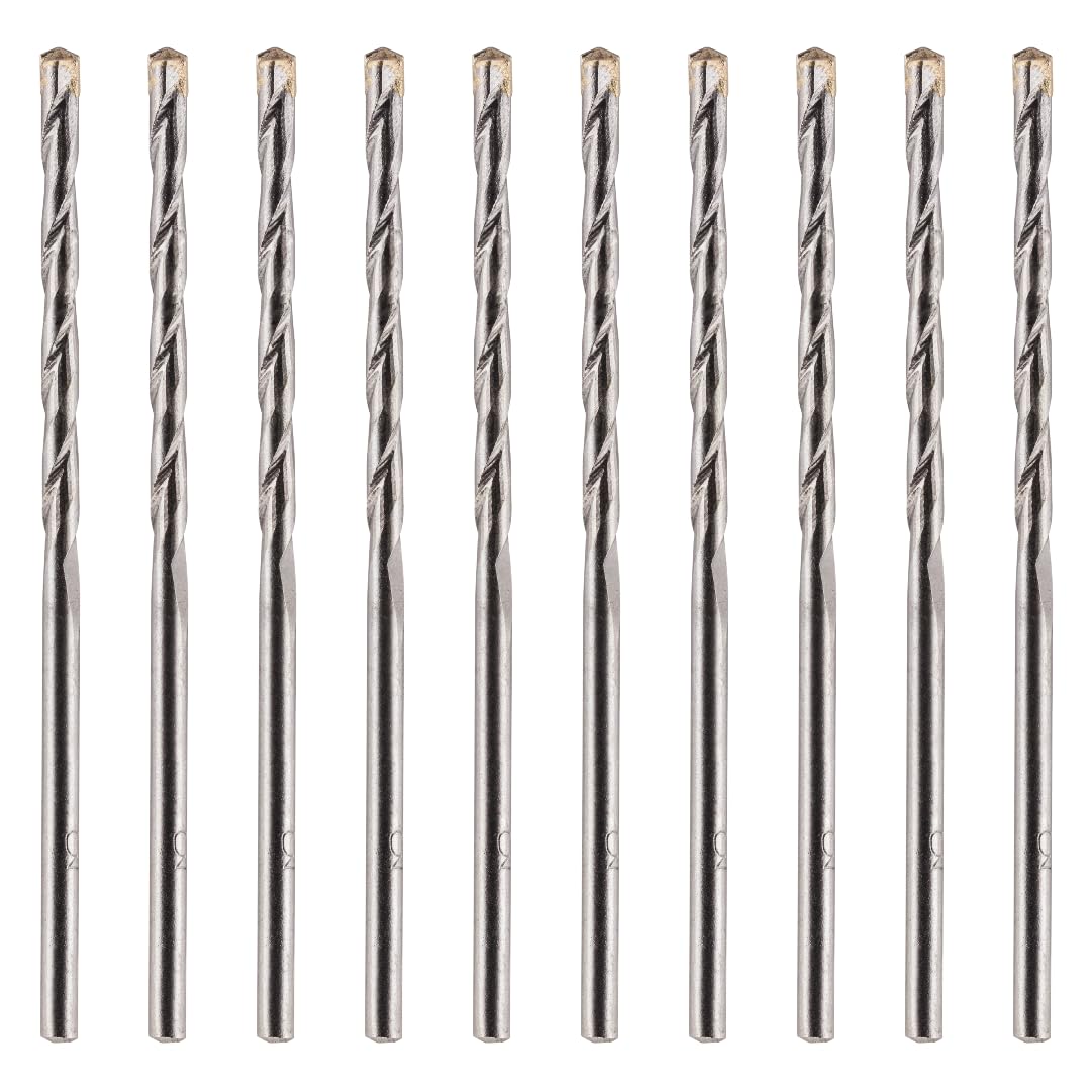 10 Pack Of 3mm x 75mm Long TCT Masonry Drill Bits – For Concrete, Brick, Stone, Porcelain Ceramic Tiles Plastic Wood – Masonry Drill Bits Set For Standard Rotary Drills & Hammer Drills (NOT SDS)