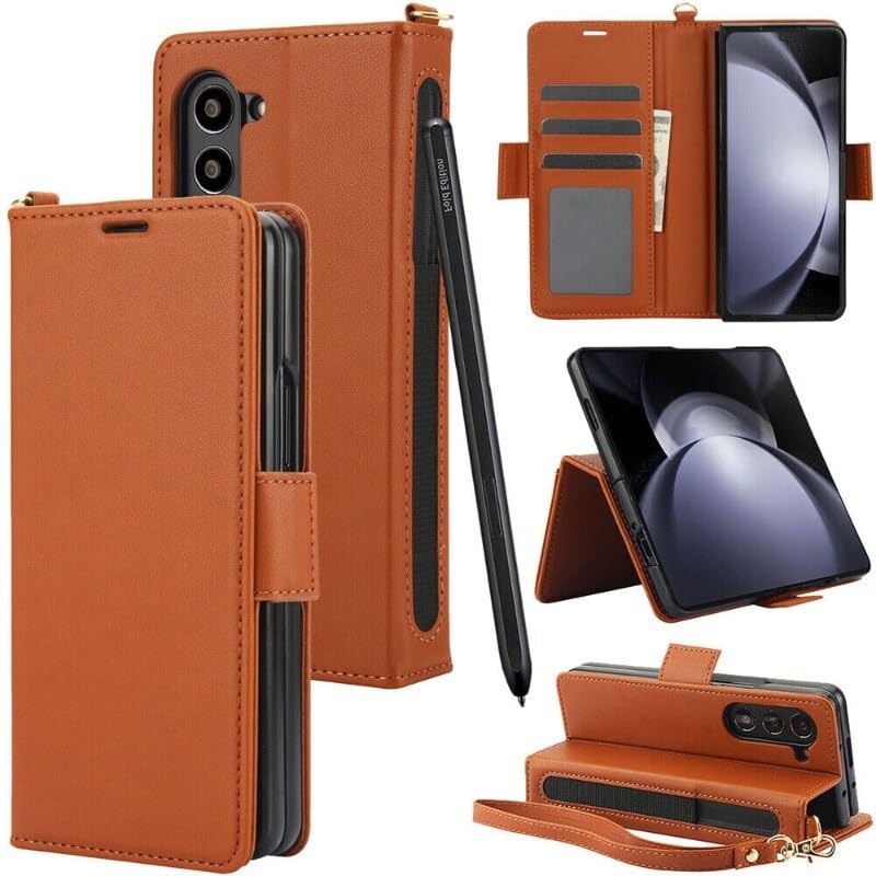 Étui portefeuille Galaxy Z Fold 7 en cuir marron, la coque idéale pour vos déplacements