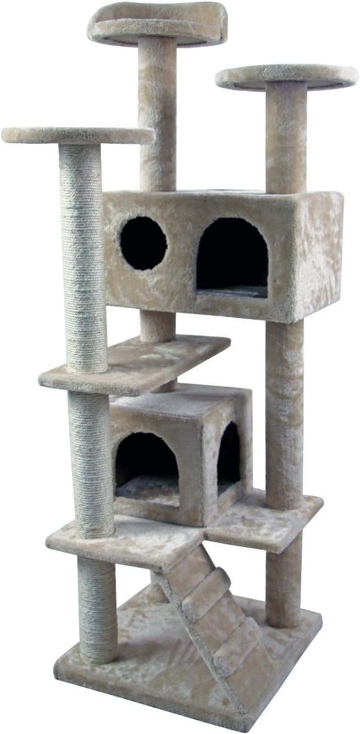Hiding Cat Tree Nice Tower Condo Furniture Scratch Post Kitty Pet House Play Furniture Sisal Pole and Stairs, 50" H, Beige