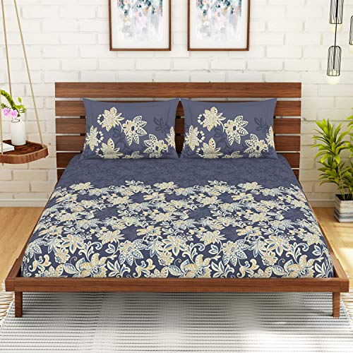 Image of Spaces Atrium 144 TC 100% Cotton Queen Size Double Bedsheet with 2 Pillow Covers ( 88 inch X 108 inch Inches) - Slate Grey (ATR-6)
