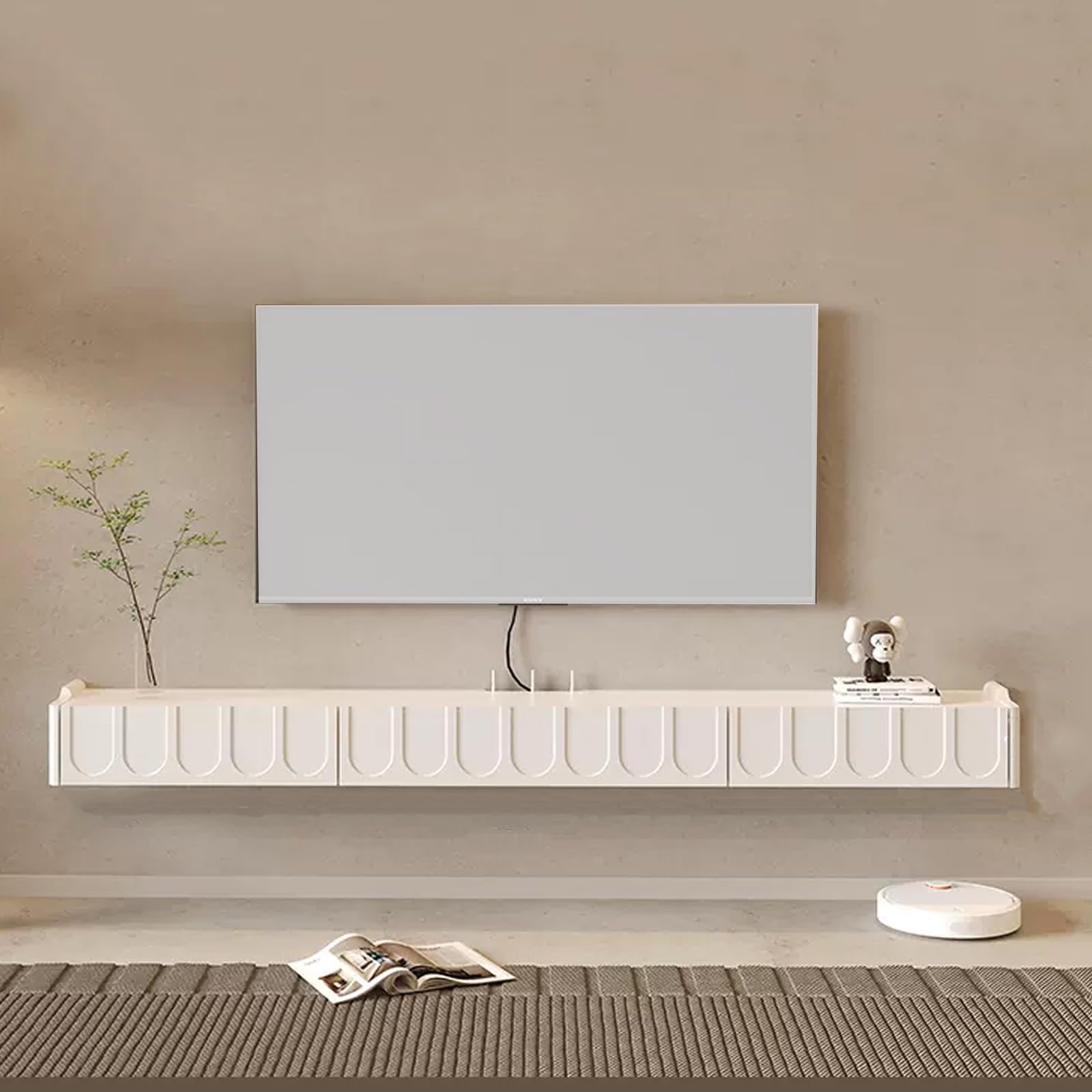 Meuble TV flottant avec LED en bois console multimédia moderne pour salon
