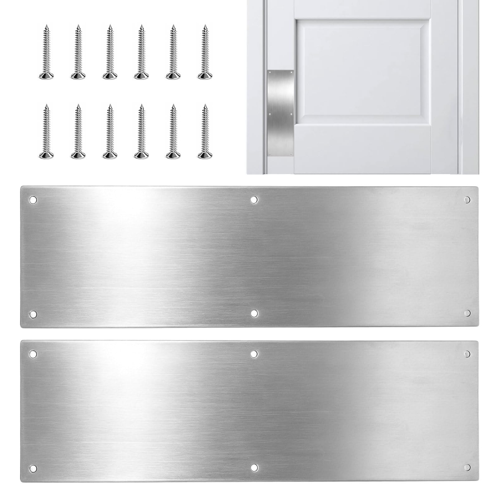 Plaque De Protection De Porte 2 Pièces, 16 X 4 Po, Plaque De Protection En Acier Inoxydable Pour Bas De Porte, Plaques De Protection Pour Portes Extérieures Ou Intérieures, Argent