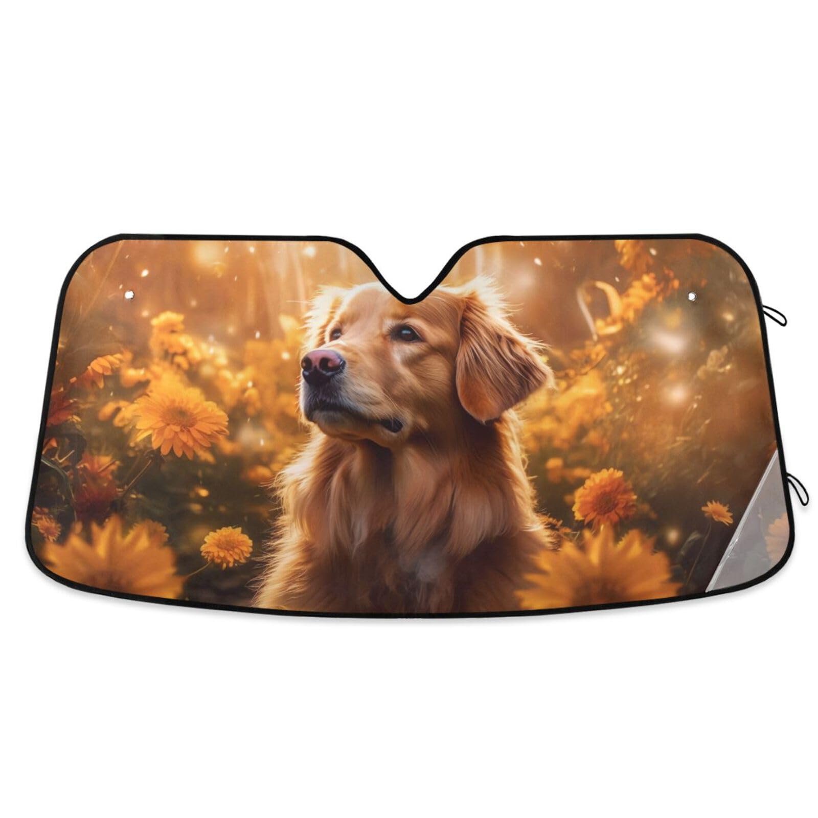 ZENWAWA Car Windshield Sun Shade Aluminum foil Layer Reflective Sun Visor for SUV Sedan-Golden Retriever Dog Print Medium Size