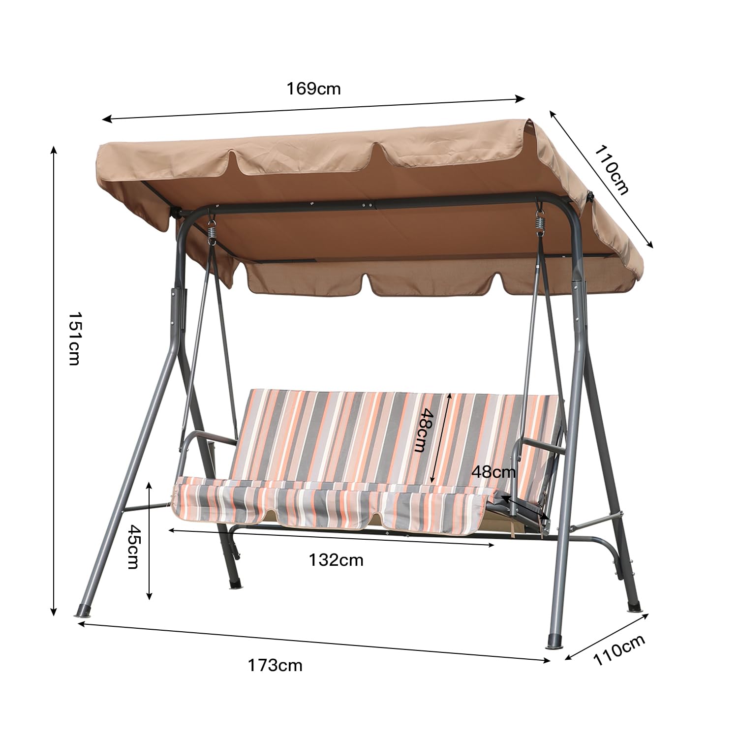 Angel Living® Dondolo da Giardino a 3 Posti con Tettuccio Parasole Beige/Arancione 169x110x151cm (Cachi)