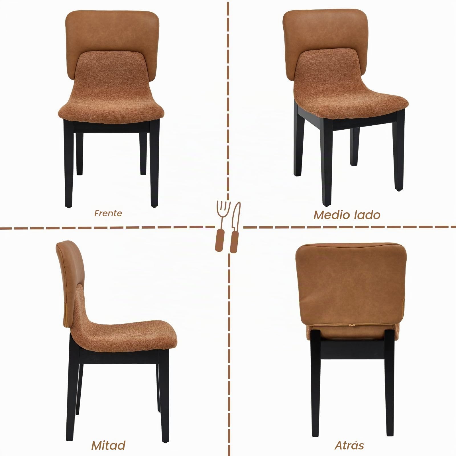 Ya-Home Juego de 2 Sillas de Comedor Silla Cocina Patas de Madera,Marrón