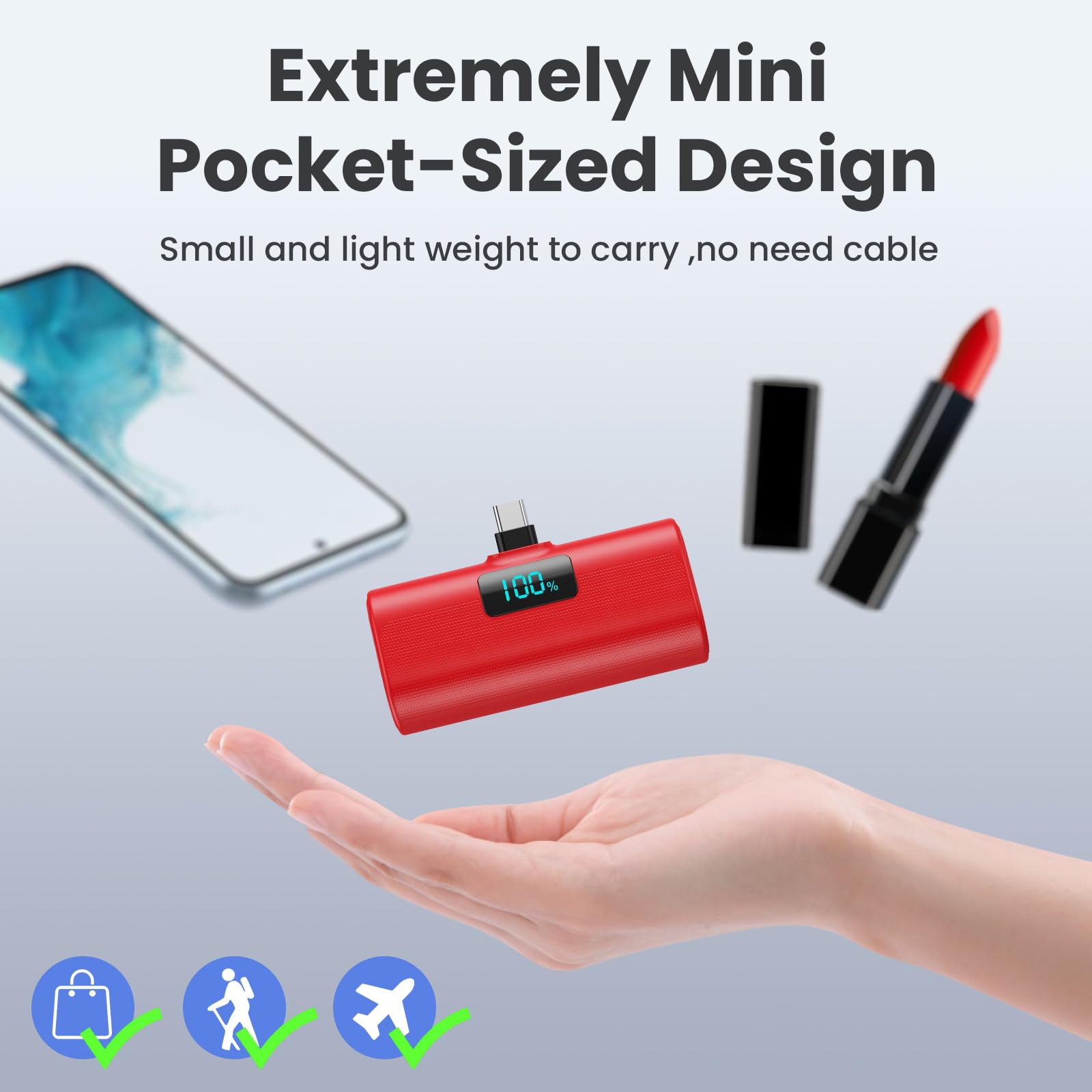 Power Bank 5200mAh, Ultra-piccolo&Ultra-compatto Caricatore Portatile USB C PD Ingressi&Uscite Mini Powrbank Batteria Esterna per iPhone 15 Android Samsung Galaxy Note Huawei iPad Pro/Air-Arancio