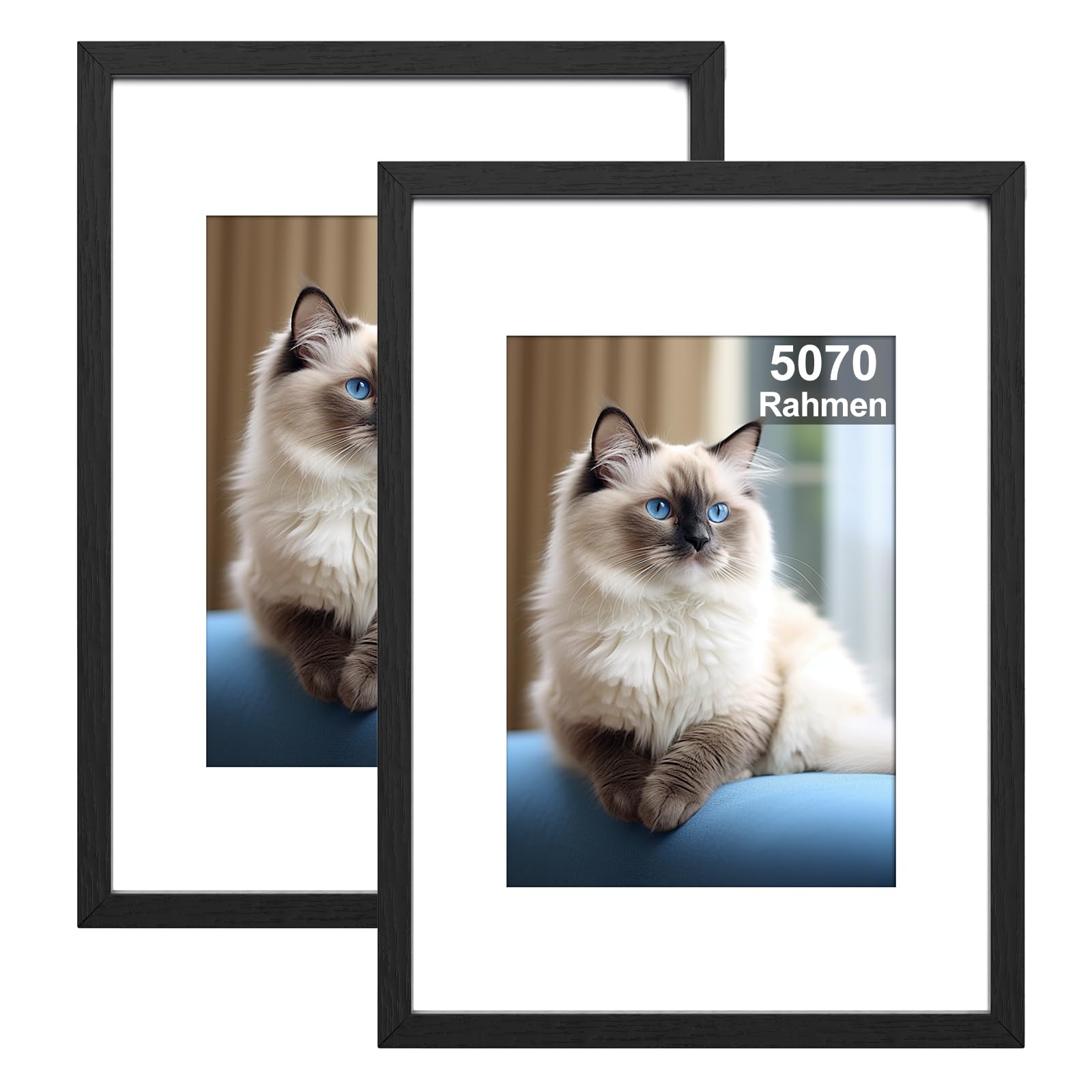 RUN HELIX Marco de fotos de 50 x 70 cm, 2 unidades, marco de madera con paspartú para impresión de 50 x 70 cm, marco de plástico para pared, diseño clásico, perfecto para regalar, color negro