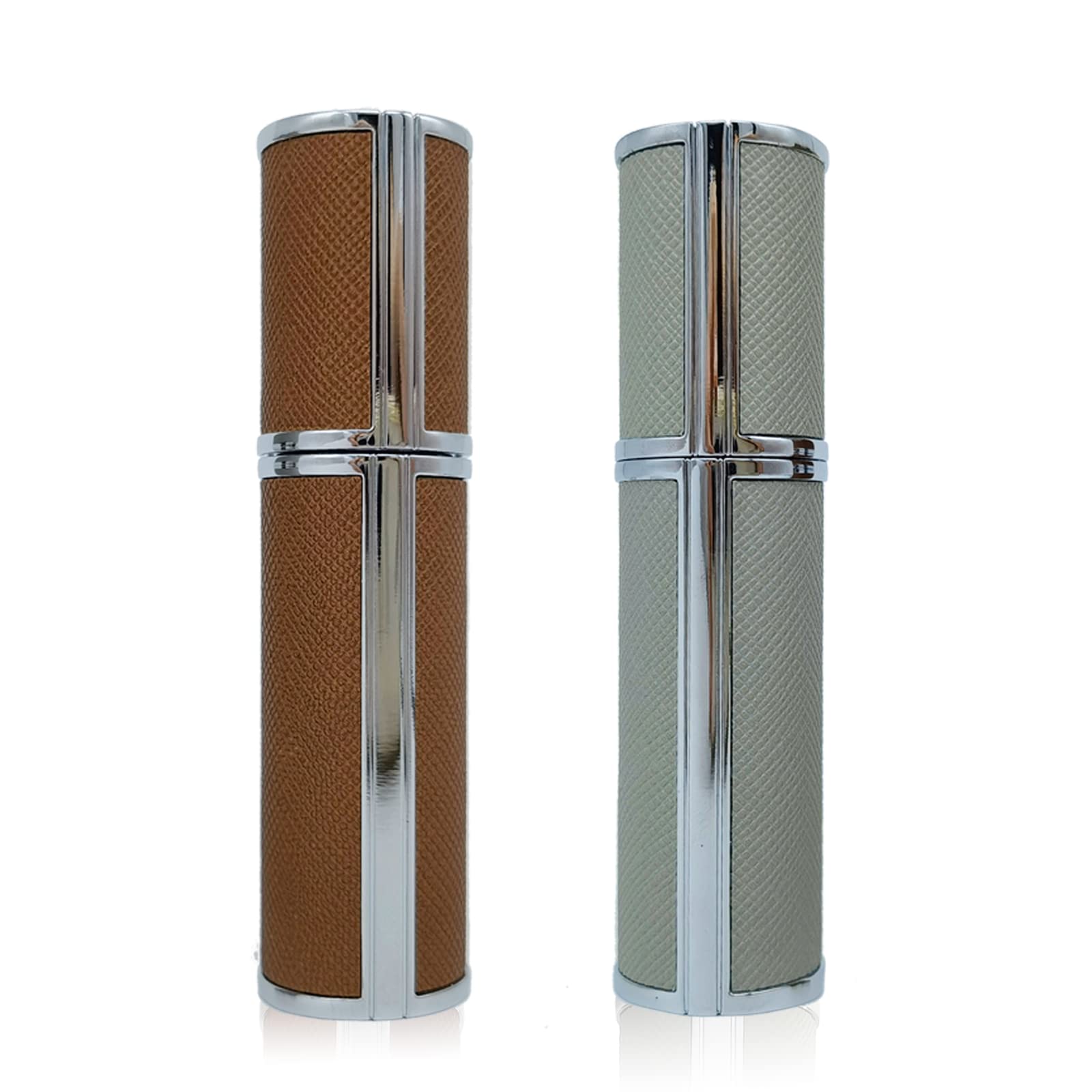 BRILIFLED Refillable Perfume Bottle Portable Empty Atomizier Spayer for Perfume 5ML Luxury Leather Mini Scent Pump Bottle Grey and Brown Travel cologne Sprayer Refill Perfume Dispenser Container