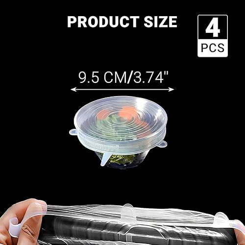 Miniatura 3 de Paquete de 4 tapas elásticas de silicona reutilizables de 3.7 pulgadas, fundas de silicona para almacenamiento de alimentos, tapas elásticas