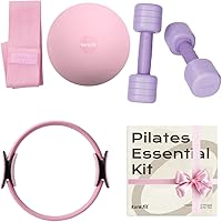 Vista 1 de Juego de mancuernas ajustables moradas de 2 a 5 libras y kit de pilates rosa