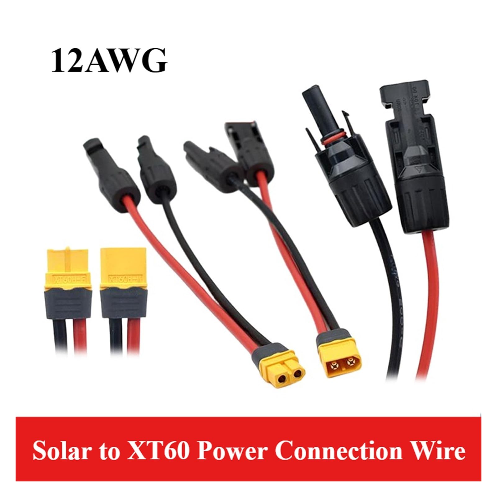 Solar to XT60 męski/żeński kabel połączeniowy 12AWG, adapter MC4 do XT60, do przenośnej stacji zasilania, generator paneli słonecznych, 30 A High Current Charging Cord(XT60 razy, 1,5 m)