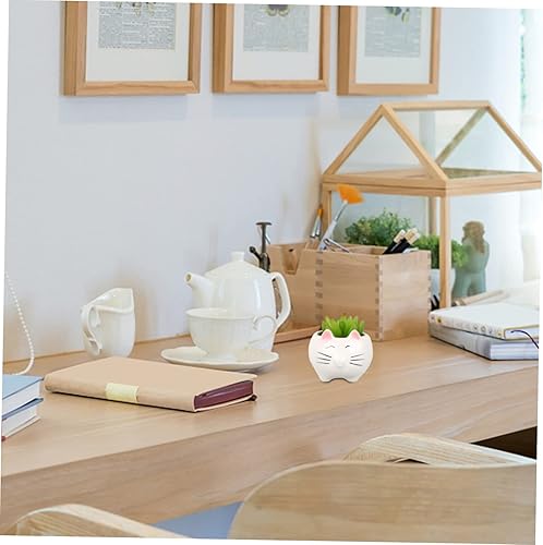 Miniatura 3 de Bonita maceta de cerámica con diseño de gato para decoración de suculentas, transpirable, para cactus y violetas africanas, decoración de macetas