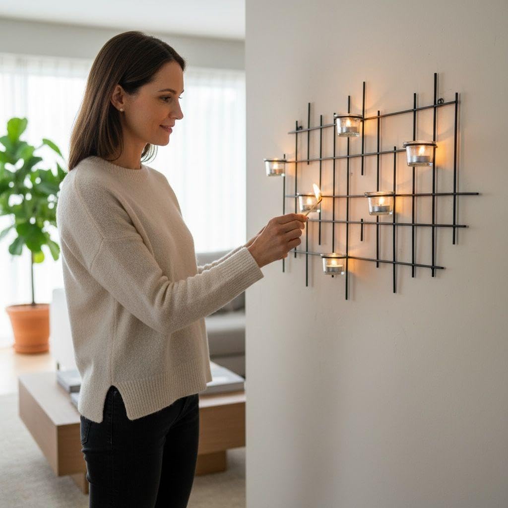 DanDiBo Kerzenhalter Wand Metall Schwarz Wandteelichthalter 83 cm 7XXL Wandkerzenhalter Kerzenhalter Teelichthalter Wandleuchter