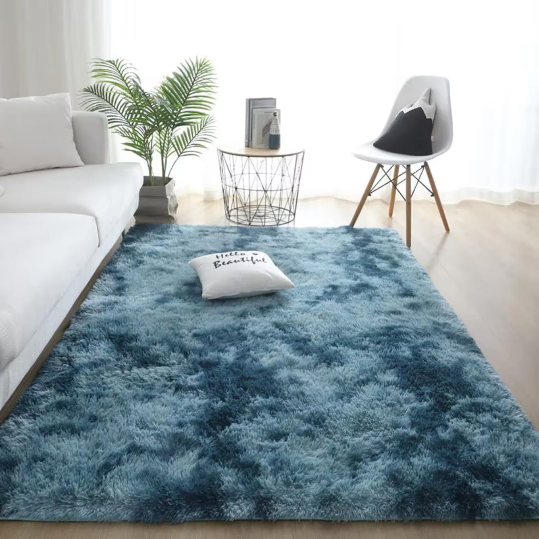 Pluszowy dywan odpowiedni do salonu, biały, miękki, puszysty dywan, sypialnia, łazienka, gruba mata podłogowa, dekoracja pokoju młodzieżowego (140 x 200 cm, 55 x 78 cali, barwiony metodą tie-dye,