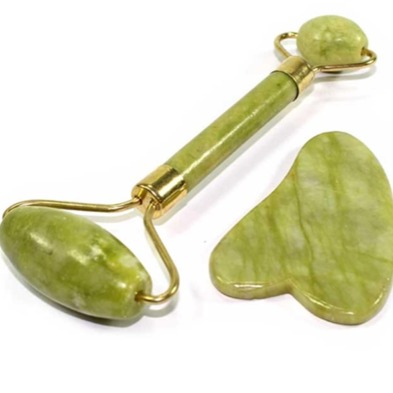 Massageador Facial 2 Em 1 Com Rolo De Jade Natural Com Placa Gua Sha Anti Estresse Anti