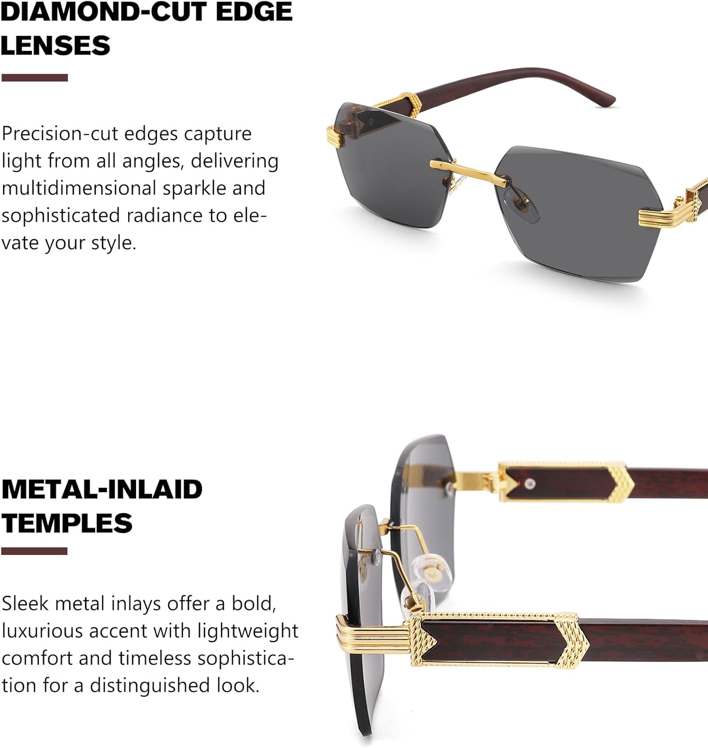 Pro Acme Rimless Rectangle Sunglasses for Men Women Hexagon Shade Eyewear Frameless y2k Glasses - Image 3