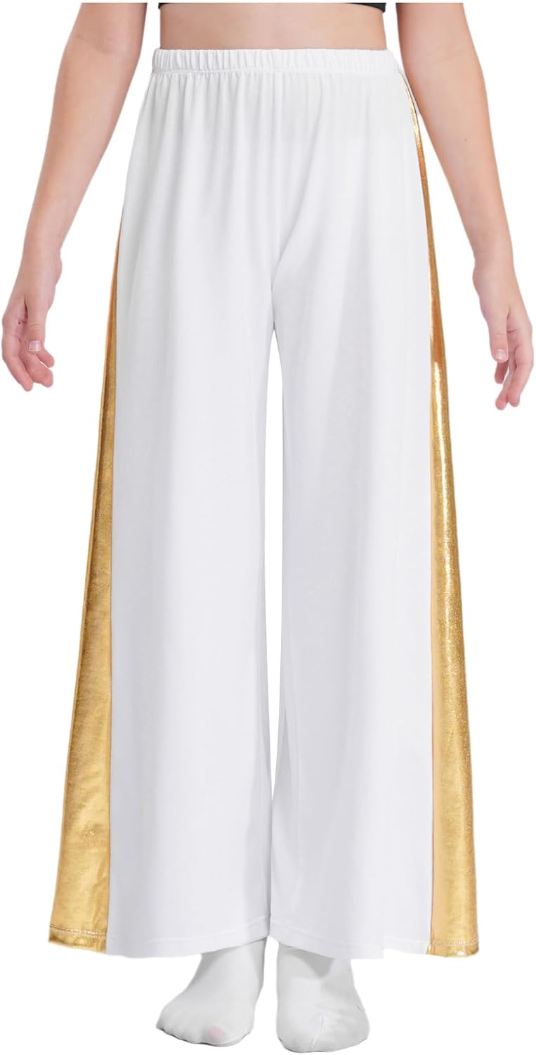 JanJean Kids Girls Spirit Praise Palazzo Pants Loose Fit Elastic Waist Wide Leg Trousers for Liturgical Dance Training