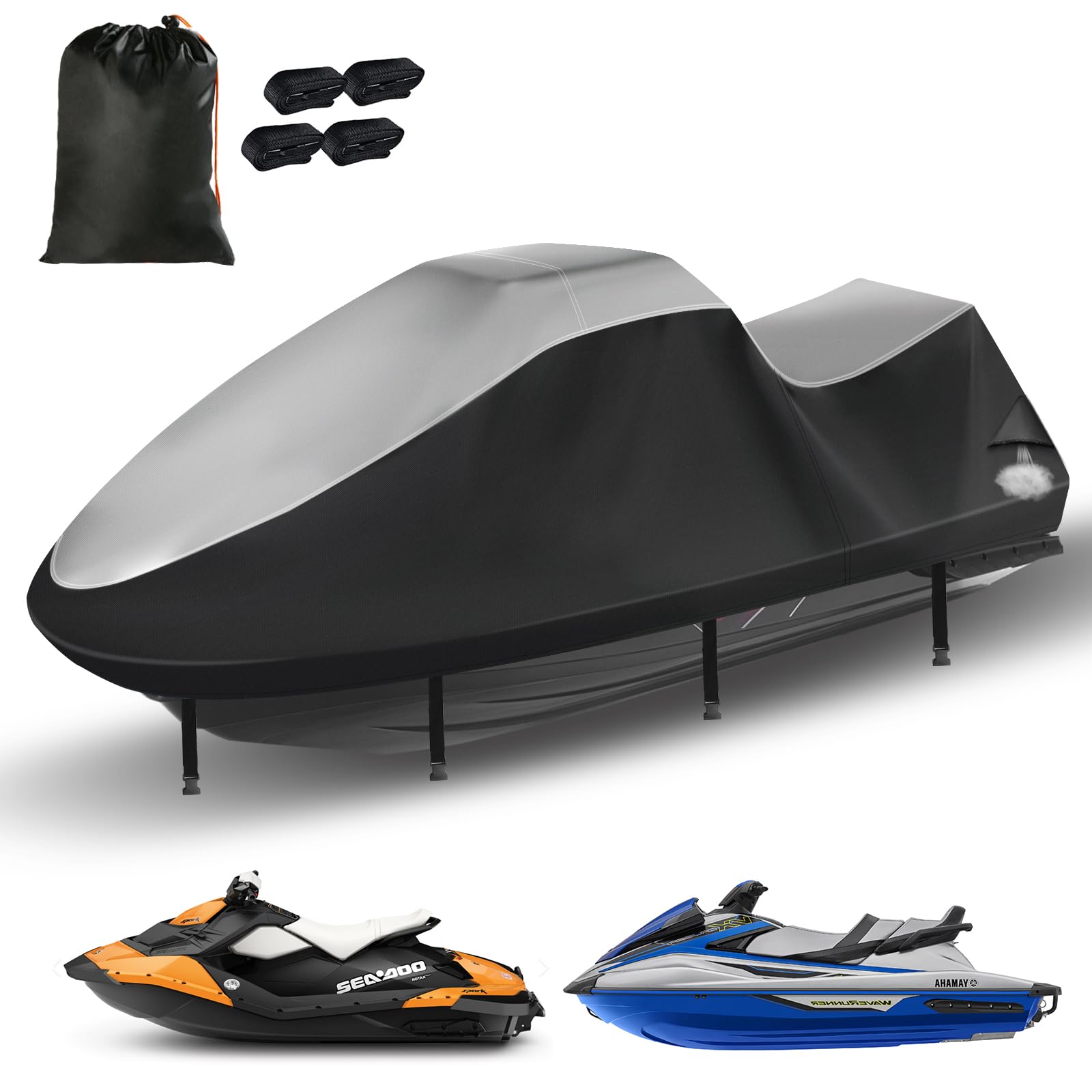 Jet Ski Cover 420D Waterproof for Yamaha Sea-Doo, 136"-145" 3 Seater PWC
