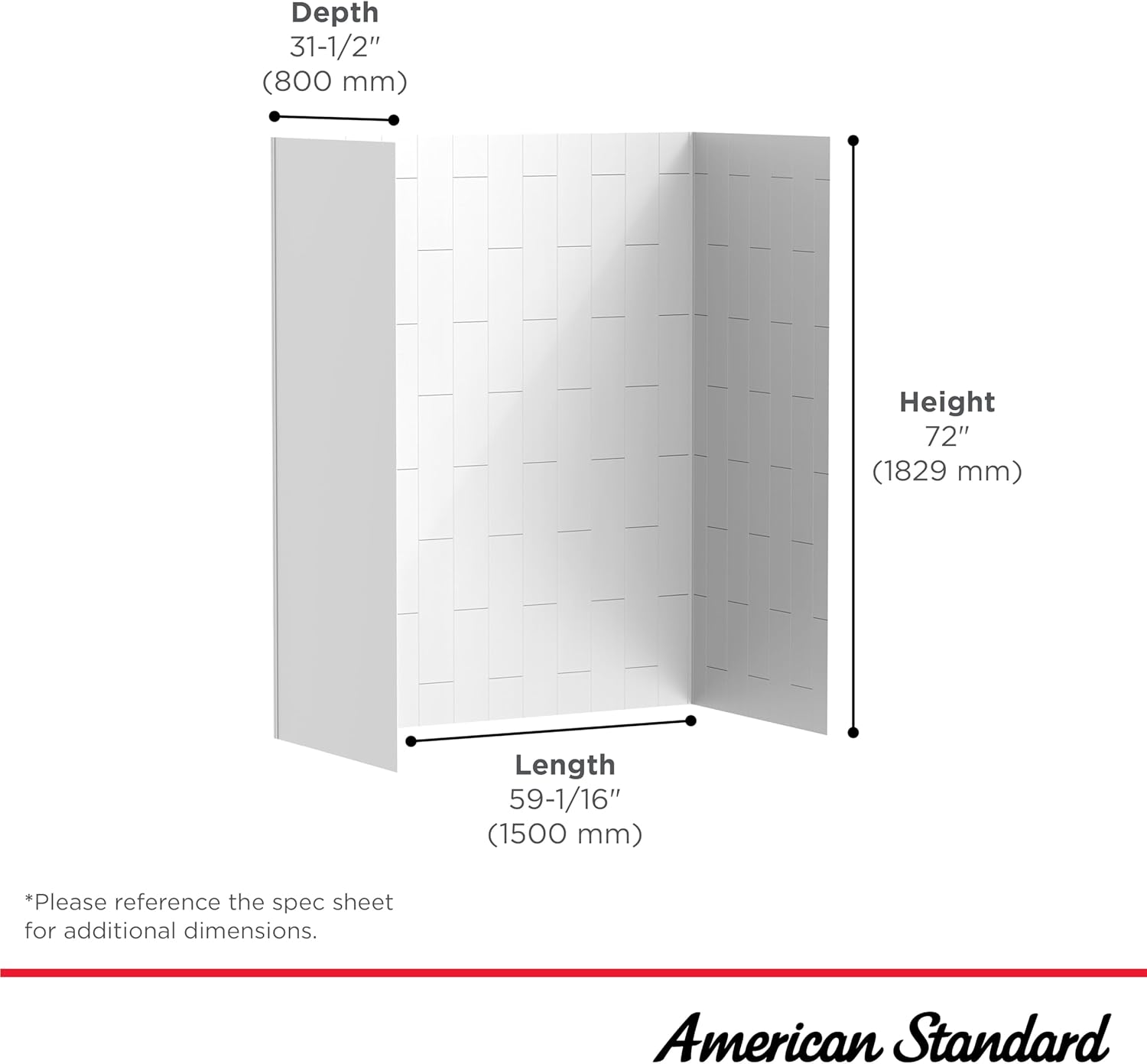 White Glossy Tile 72" Bathtub Wall Panels