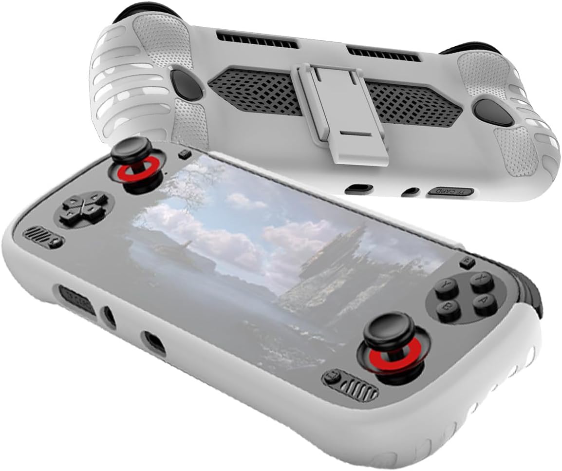 Case for Ayn Odin 3,BOVUGAC Fully Wrap TPU Soft Protective Shockproof Cover with Support for Ayn Odin3 Accessories,Stand Version.-White