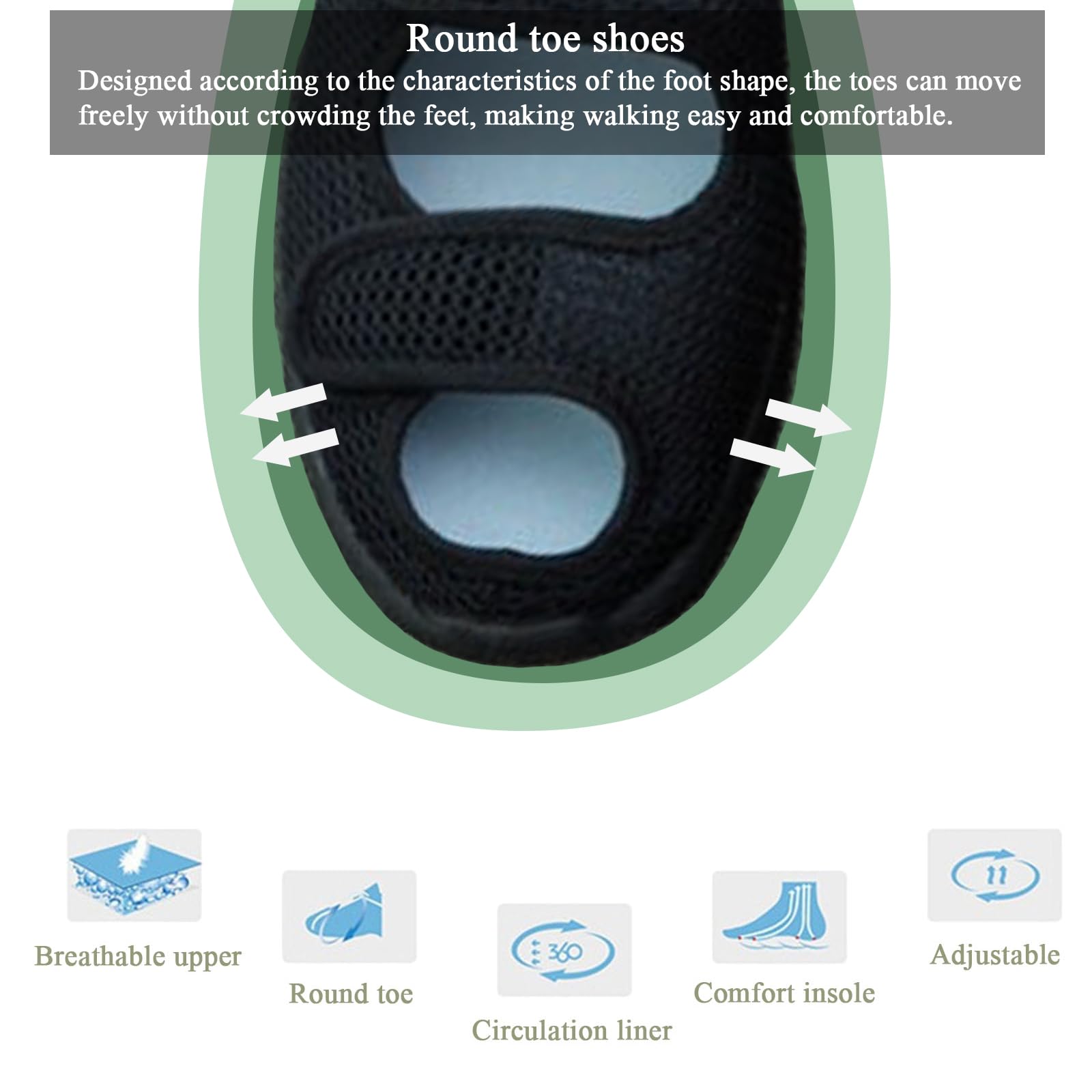 Zapatillas Diabéticos para Hombre Mujer Ligero Zapatos Ajustables Antideslizantes Respirable Ortopédico Sandalias para Ancianos Pies Hinchados con Edema