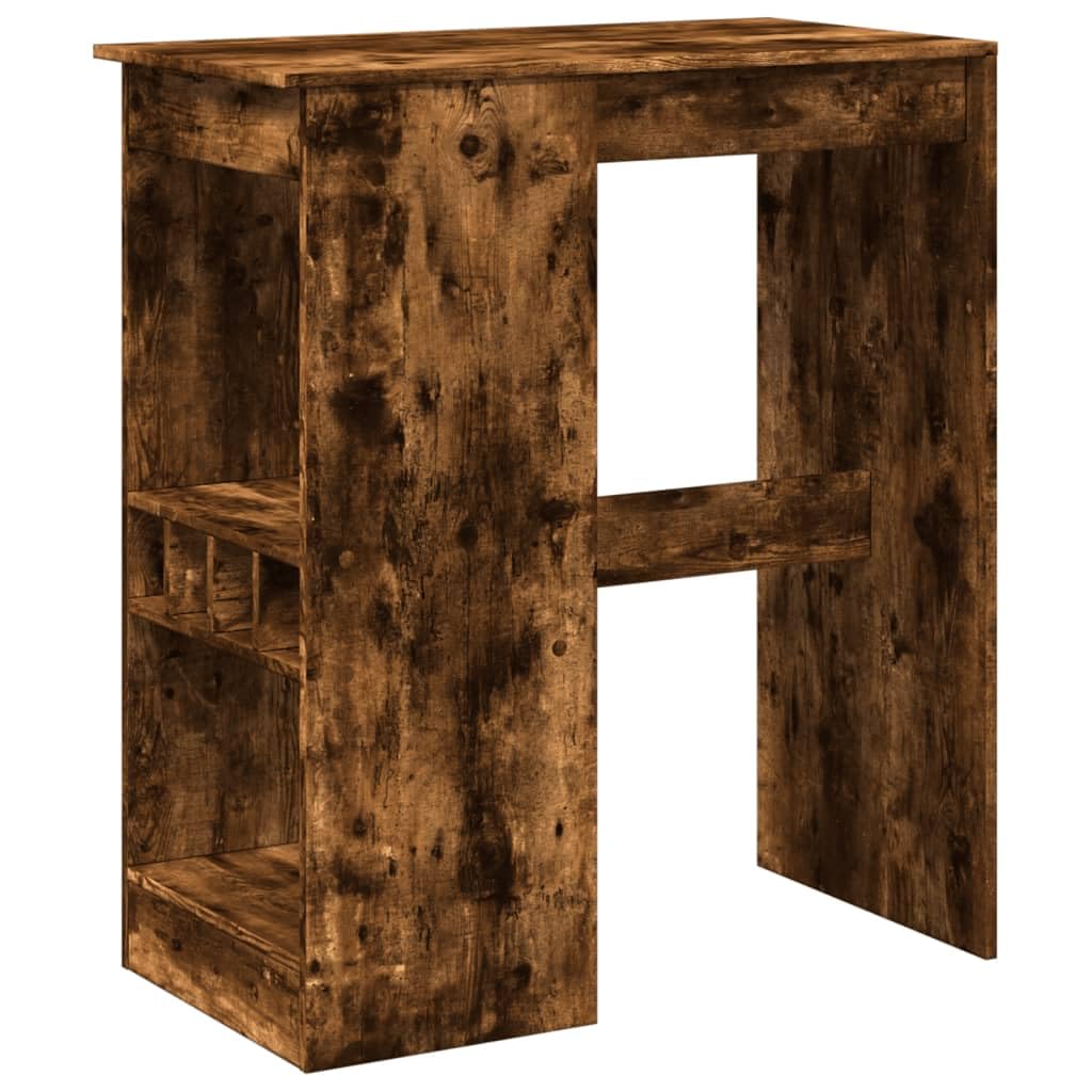 Stół barowy z regałem, dąb wędzony, 90 x 47,5 x 103,5 cm, materiał drewnopochodny, zintegrowany uchwyt na wino, uniwersalny stół kuchenny do jadalni