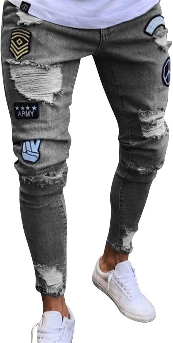 Lanceyy Pantaloni Skinny Jeans Strappati Uomo Fit da Slim Stile