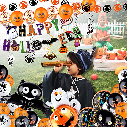 Bheadcat Halloween Party Balloons, 67 Pcs Halloween Balloons Decorations With Latex Balloons Pumpkin Ghost Spider Bat Aluminum Foil Balloon For Kids And Adult Halloween Theme Party #TOP6