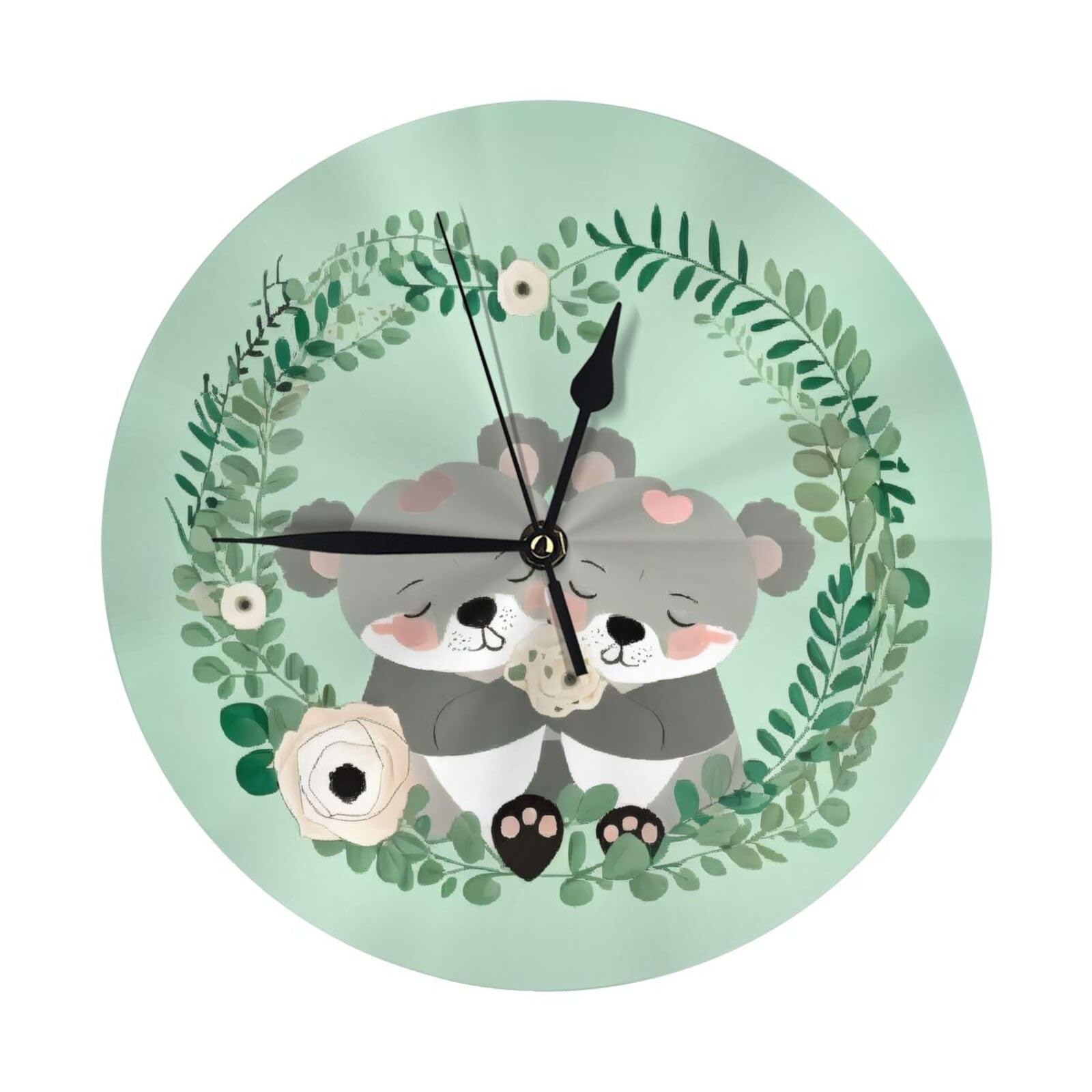 Horloge murale ronde koala silencieuse à piles pour décoration de cuisine et chambre