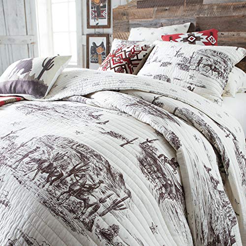 Rod's Tumbleweed Trail (Quilt) – Full/Queen Quilt - Vintage Western Cowboy Toile - Brown and Cream - Quilt Size (90x92in.) - Reversible
