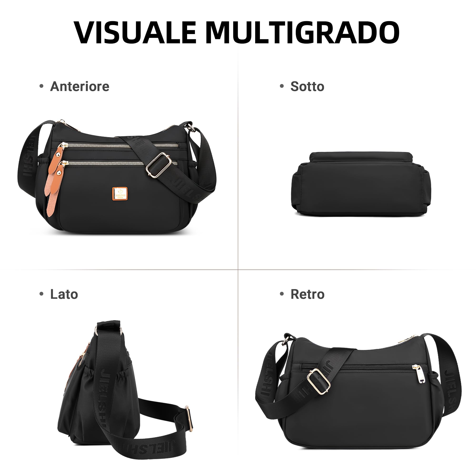 DIRRONA Donna Borsa Tracolla Moda Borsa Messenger Casual Borsa da donna Impermeabile Nylon Viaggio Shopping Lavoro Multi-tasca Borsa a Spalla Nero