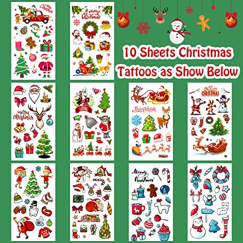 Leesgel Christmas Stickers Tattoos for Kids Temporary Tattoos for Children Christmas Decorations Xmas Toys Stocking Fillers Christmas Eve Box Stuffers Crafts for Boys Girls -10 Sheets - Image 3