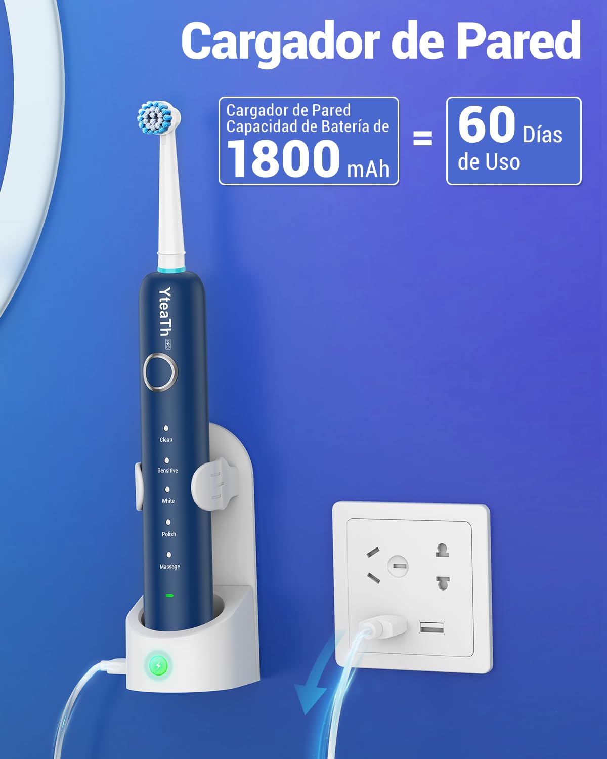 Cepillo de Dientes Eléctrico de Rotación Adultos con 8 Cabezales - Cepillo Electrico con Estuche de Viaje, 5 Modos, IPX7 Impermeable, Cepillo Dientes Electrico Viaje Recargable, Azul