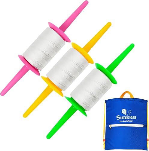 Simxkai Carrete de cometa, enrollador de carrete de cometa, mango de cuerda de cometa de agarre, línea de cometa trenzada de 600 pies para cada