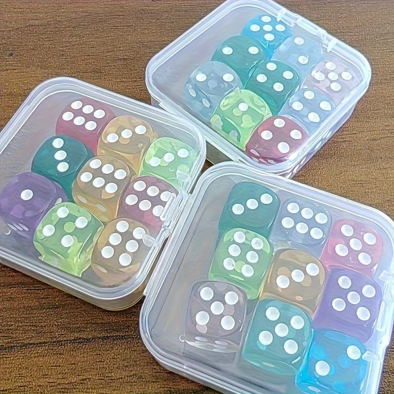 Dice Set with Storage Box, 9 Pieces, Transparent Case, Multiple Colors Portable and Easy to Organize
