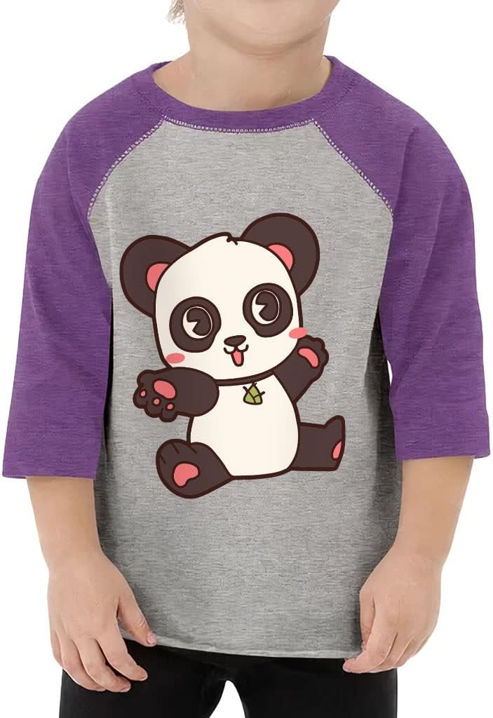 Cute Panda Toddler Baseball T-Shirt - Illustration 3/4 Sleeve T-Shirt - Printed Kids' Baseball Tee