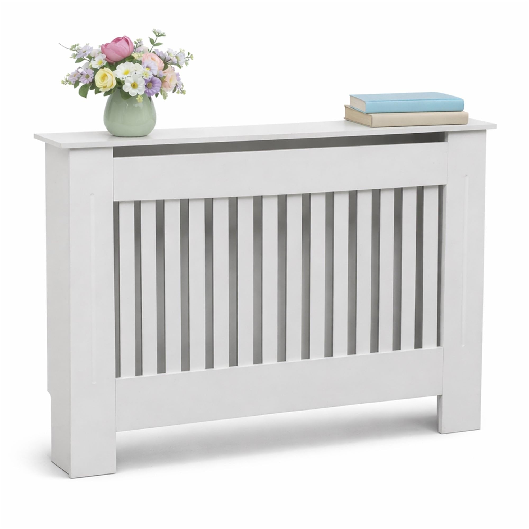 Oypla Medium White Wooden Slatted Grill Radiator Cover MDF Cabinet — image 1