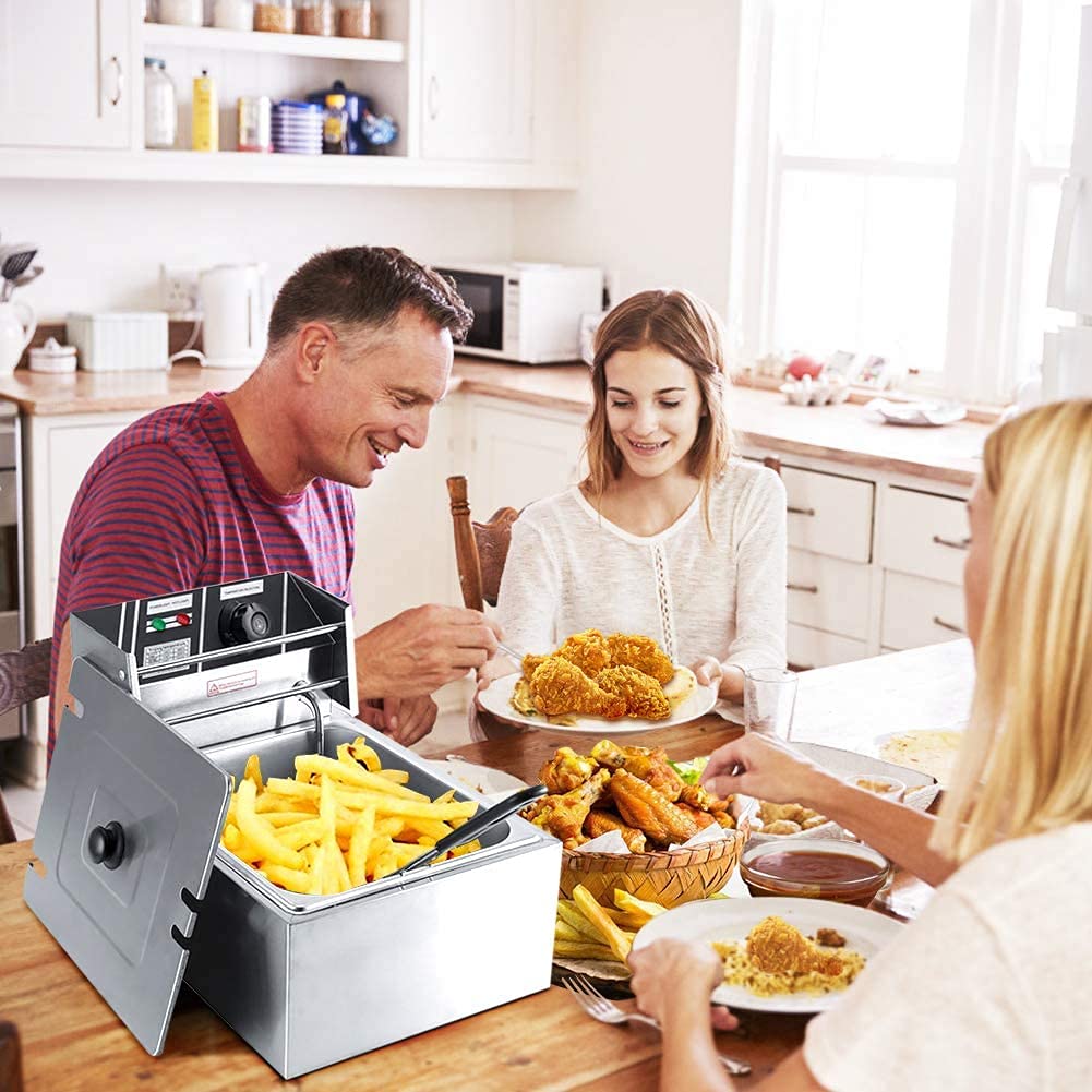 friggitrice elettrica Professionale in Acciaio Inox da 6 Litri con Cestino per Uso Commerciale E Domestico, Friggitrice Patatine Fritte Friggitrice Per Cucinare, 2.5KW