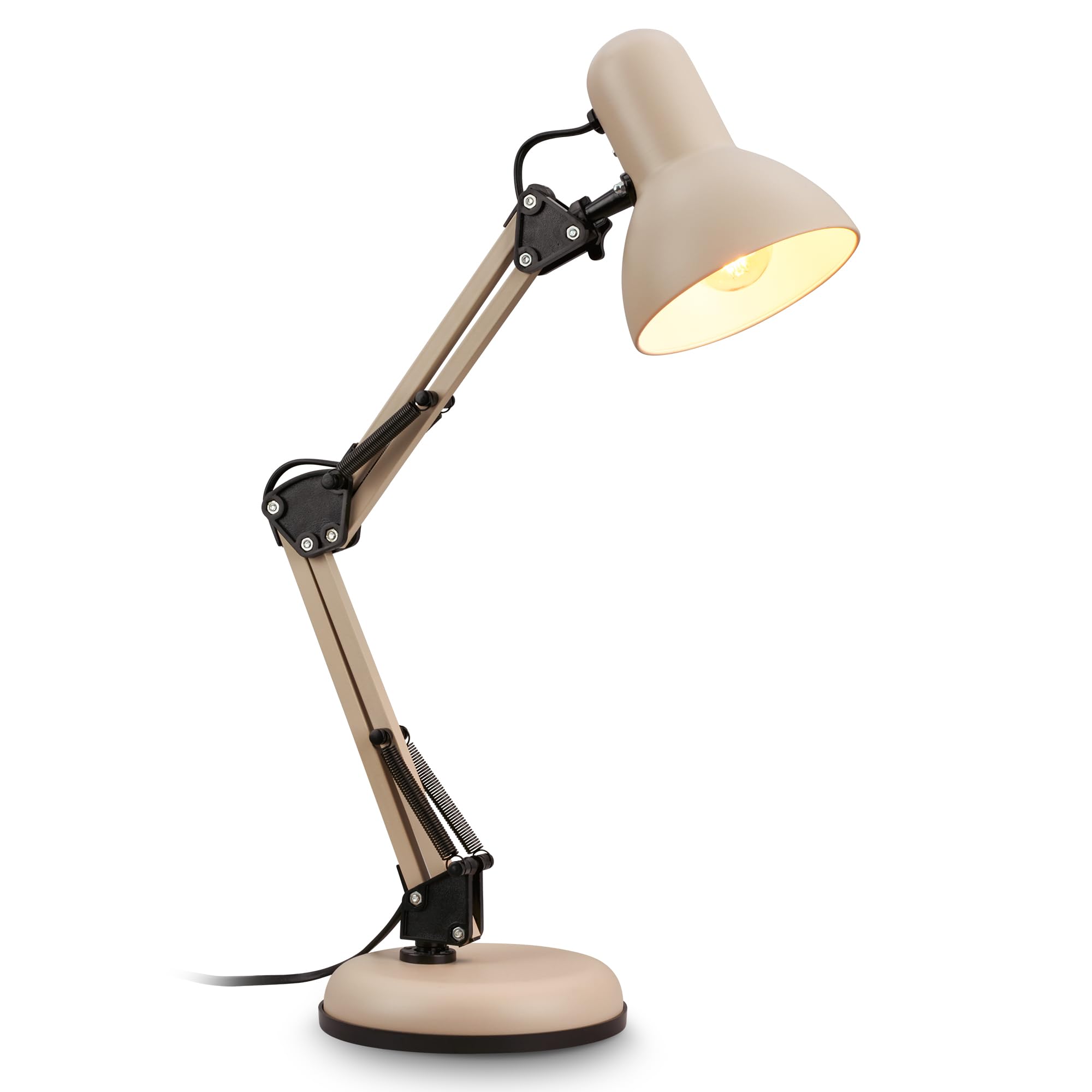 BRILONER - Lampada da scrivania con interruttore a cavo, orientabile, E14, max. 25W, lampada da comodino, lampada da tavolo, lampade da comodino, lampada scrivania, 15,5x53 cm, beige