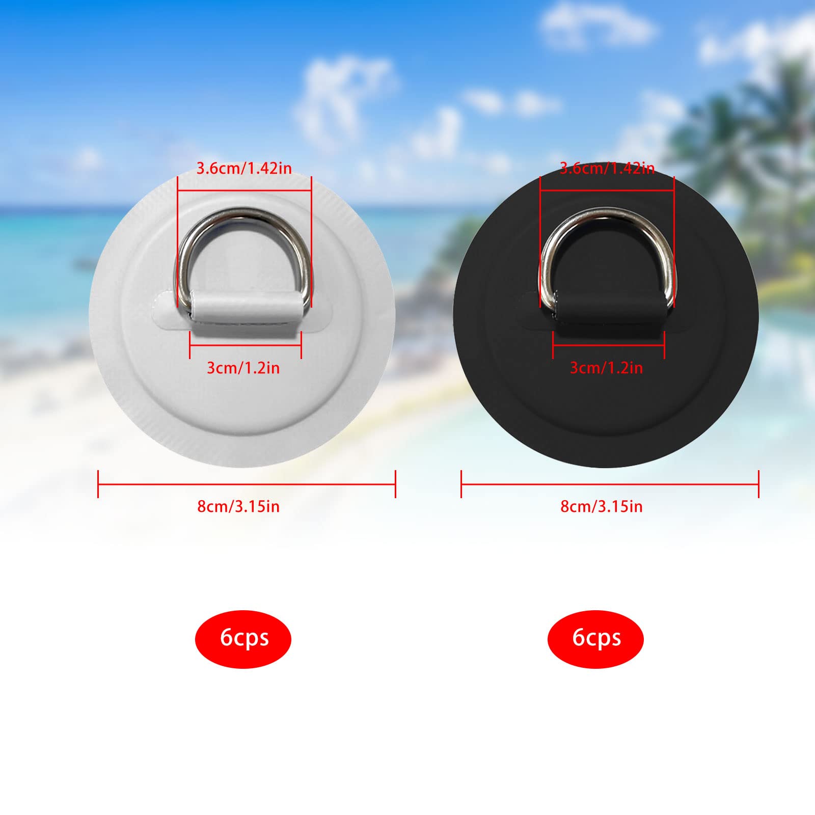 HSOKEW 12Pcs D Rings for PVC Inflatable Boat, Stainless Steel D-Ring Circular Patch Round Pad D Ring PVC Patch Canoe Raft Dinghy Kayak Surfboard Paddle Deck Accessories, White/Black, NO Glue