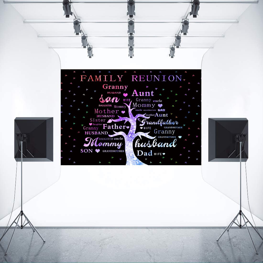 Girls Knit Pants Family Reunion Backdrop - Purple Family Tree Theme ...