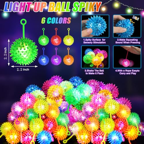 Image of SHQDD 200PCS Light Up Ball, Bouncy Balls for Kids, 6 Colors LED Flashing Squeaky Ball, 2.2inch Sensory Fidget Toys, Glow in The Dark Party Supplies, Neon Party Favors, for Student Gifts School Rewards