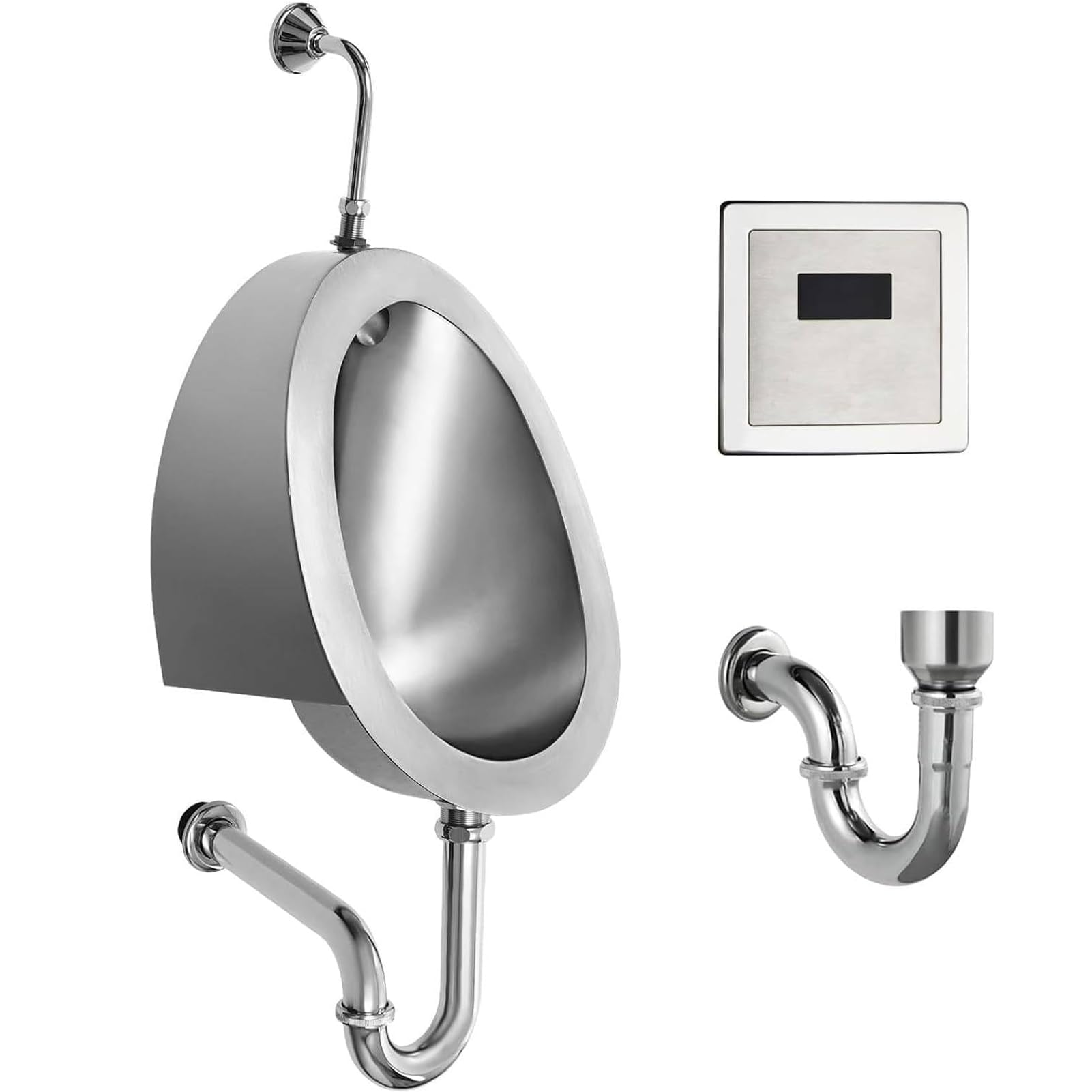 304 Stainless Steel Wall Mounted Sensor Urinal, Intelligent Flushing Urinals For Men'S Adult, Household/Commercial Wall-Mounted Intelligent Flushing Male Toilet For Public Toilet, Garage, Ktv