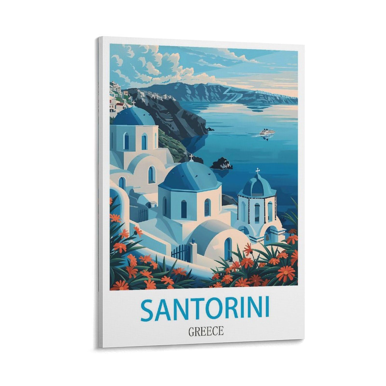 Xllyxygjq Frame-Style Santorini Greece Islands Vintage Travel Posters 08X12inch(20X30cm) Canvas Wall Art Poster Print Artwork Painting Picture For Home Decoration Living Room Office Bedroom