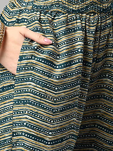 Image of ANNI DESIGNER Women's Cotton Blend Printed Straight Kurta With Pant